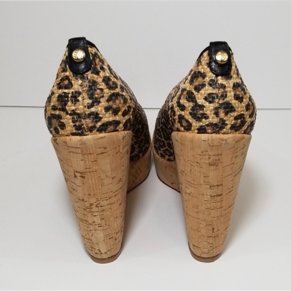 Women's Stuart Weitzman Animal Print Leopard Raffia Corkswoon Pump Shoes - Picture 4 of 8